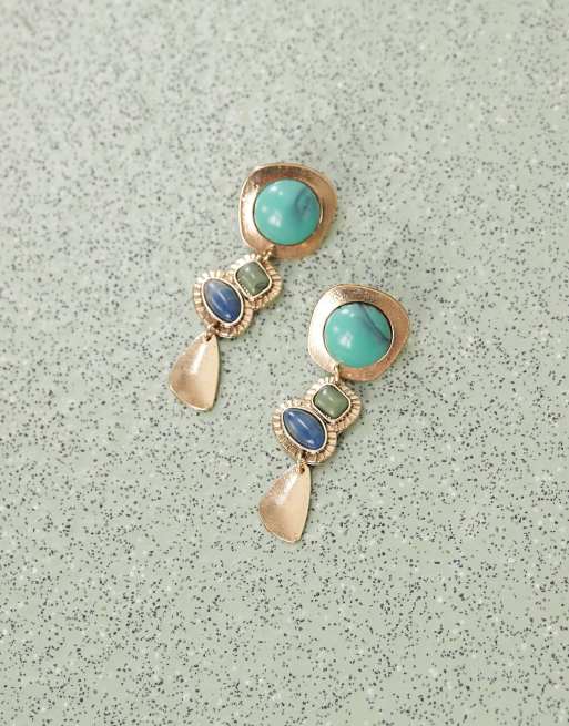 Petit Moments Tacoma statement drop earrings in gold and blue stone