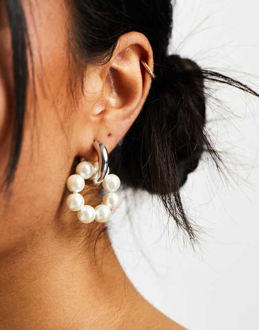 Faux pearl store hoop earrings