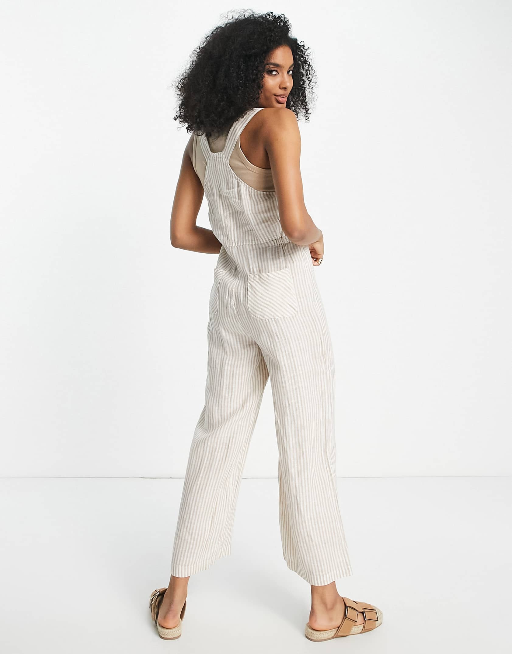 Mango button down stripe dungarees in cream -  Price Checker