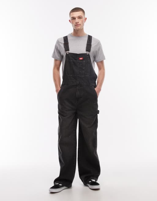 Peto vaquero negro lavado descolorido de corte suelto de Dickies