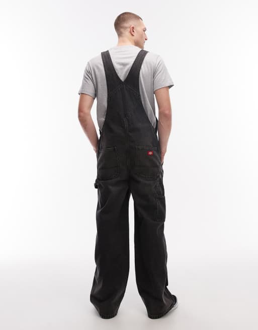 Peto vaquero negro lavado descolorido de corte suelto de Dickies, 2 de 5