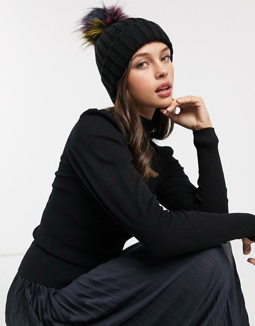 Pia Rossini Cairo Faux Fur Pom Knitted Hat