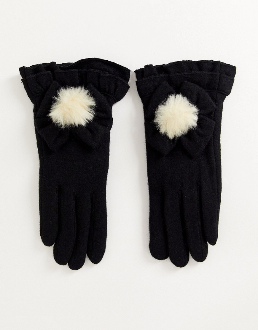 Pia Rossini Elisa Faux Fur Pom Gloves-Black