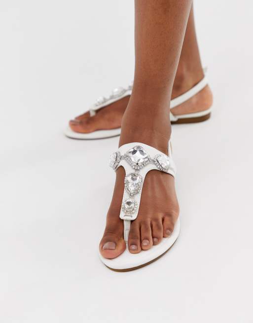 white embellished flat sandals