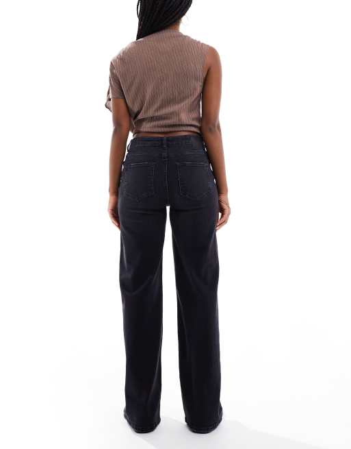 Piecees - Silke - Jeans met halfhoge taille en wijde pijpen in zwart, 2 van 5