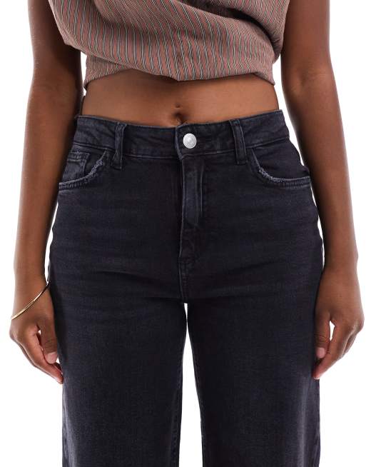 Piecees - Silke - Jeans met halfhoge taille en wijde pijpen in zwart, 5 van 5