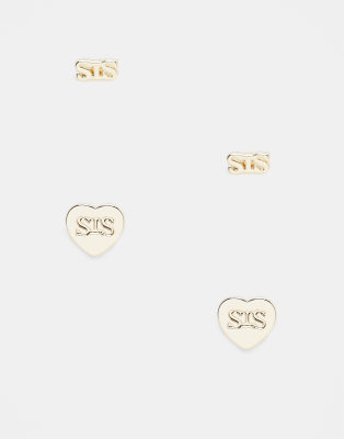 Pieces - 18 Karat vergoldete Ohrringe mit „SIS"-Design im 2er-Pack, inkl. Geschenkschachtel-Goldfarben