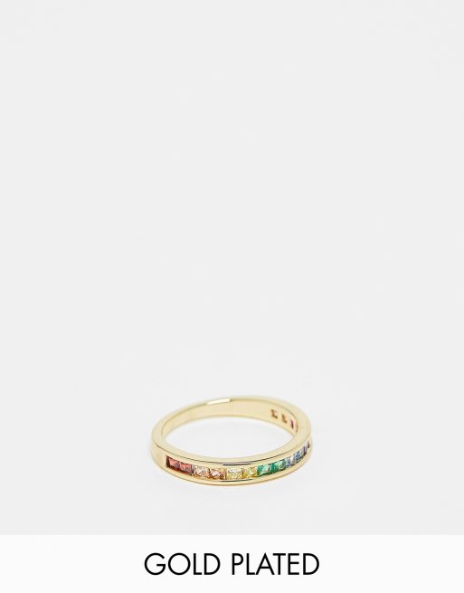 Pieces – 18k guldpläterad stapelbar ring med regnbågsfärgade stenar, endast hos ASOS