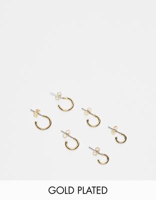 18k plated 3-pack everyday huggie and hoop earrings in gold