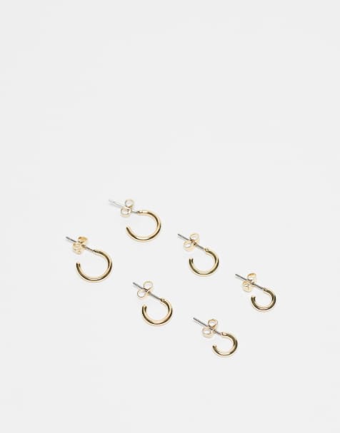 Pieces 18k plated 3 pack everyday huggie hoop earrings in gold - view 1