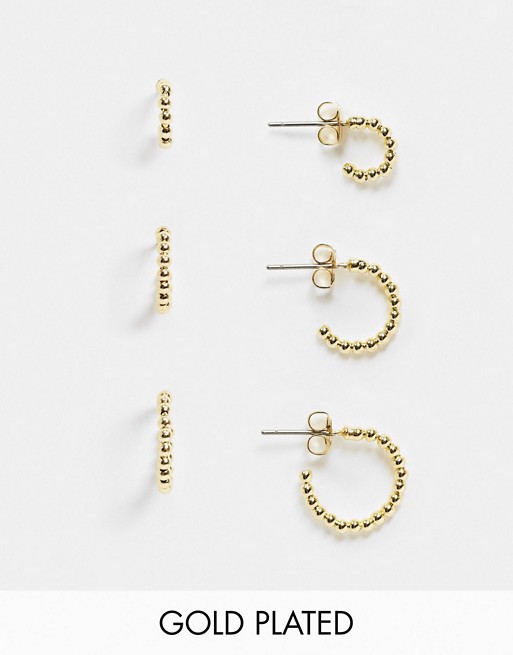 Pieces 18K gold plated 3 pack of beaded hoops in gold