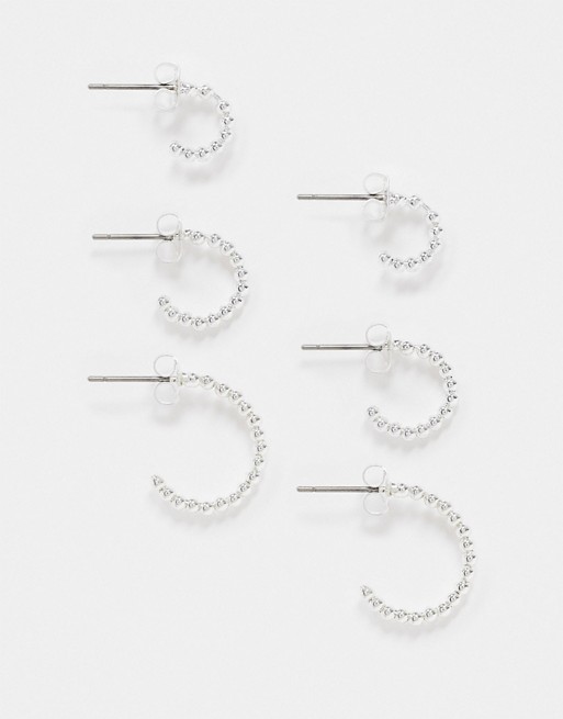 Pieces 18K plated 3 pack of beaded hoops in sterling silver
