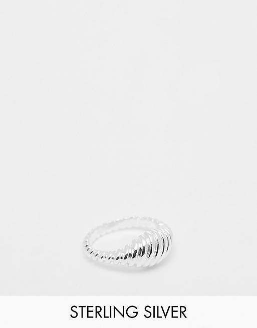 Pieces 18k plated chunky textured ring in silver | ASOS