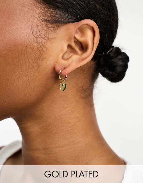 Pieces 18k plated earrings with heart drops in gold - view 1