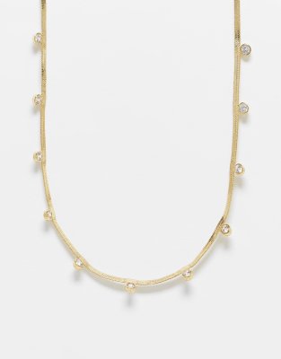 Pieces 18k plated necklace with rhinestone detail in gold