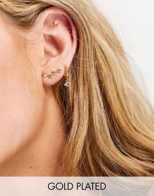 Pieces 18k plated star stud and star constellation earring in gold