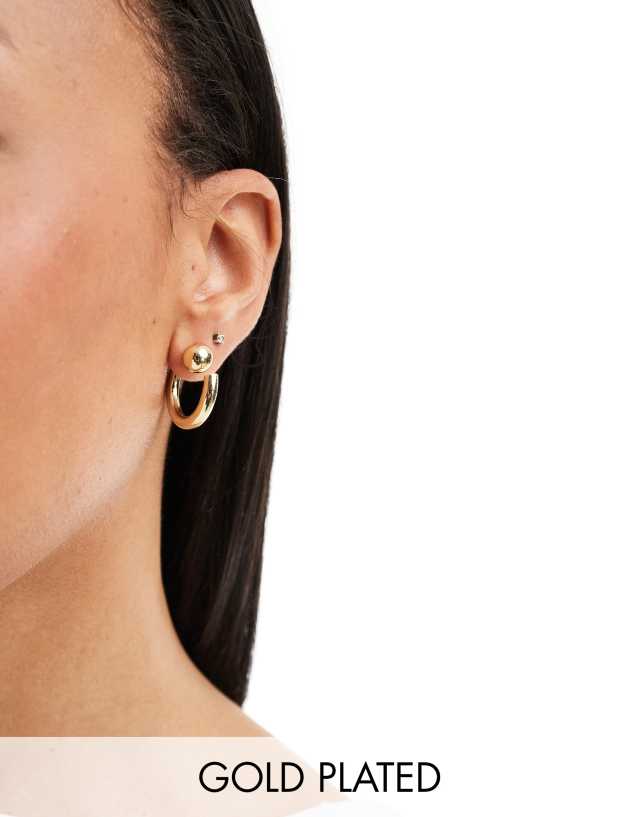 Pieces - 18k plated studded ball front hoop earrings in gold