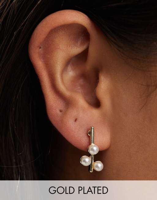 Pieces - 18k vergulde oorklimmers met parels