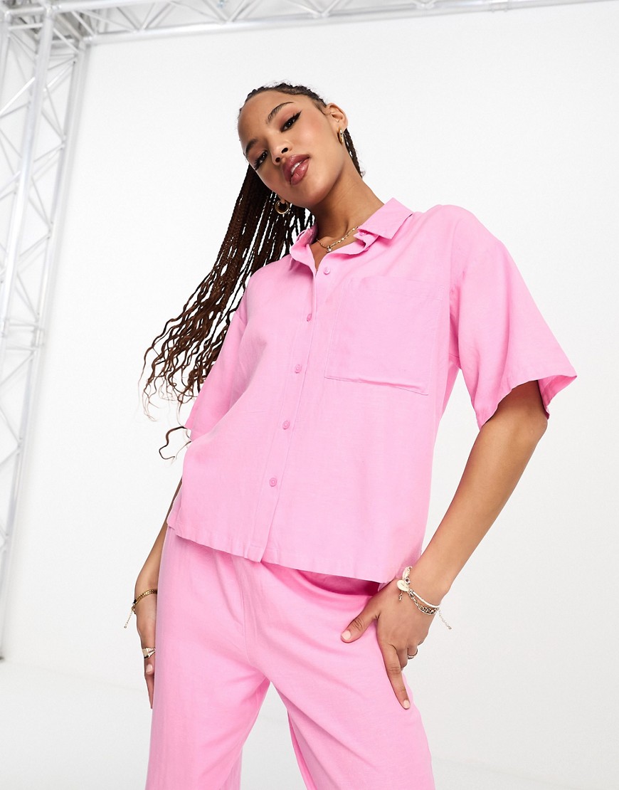 Pieces 2/4 sleeve linen shirt in pink - part of a set