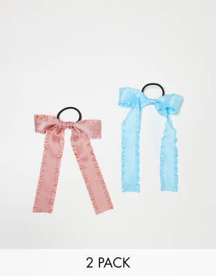 Pieces - 2 Crinkle-Haargummis mit Schleifen in Rosa und Blau-Bunt