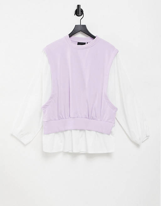 Hoodies & Sweatshirts Pieces 2 in 1 shirt and knitted vest in lilac 