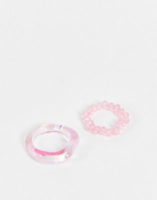 Pieces 2 pack beaded and acrylic rings in pink
