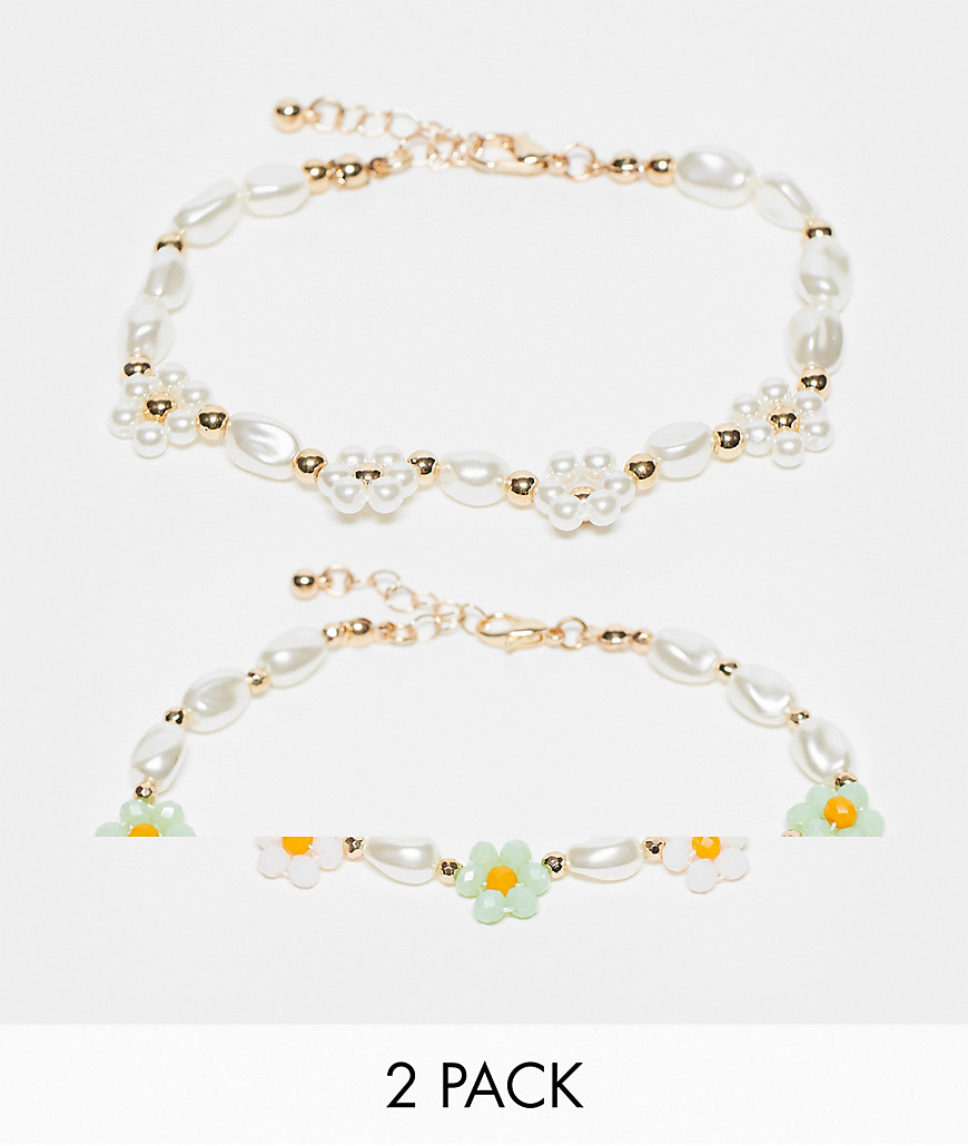 Pieces 2 pack beaded daisy anklet in multi