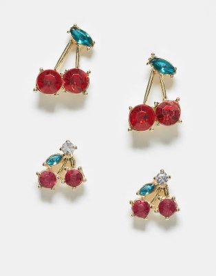  Pieces 2 pack cherry stud earrings in gold