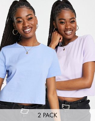 Pieces 2 pack cropped t-shirts in blue & lilac