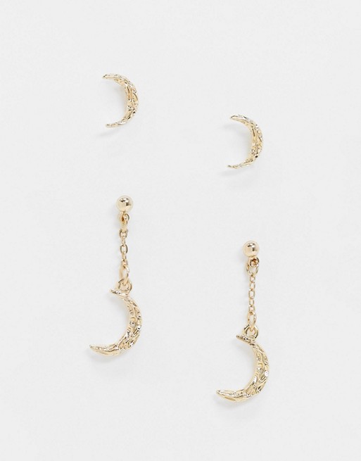 Pieces 2 pack earrings with moon drop and stud in gold