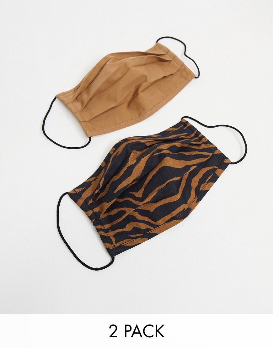 Pieces 2 Pack Face Coverings In Camel And Zebra-multi