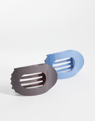 Pieces 2-pack Flat Round Hair Claw Clips In Blue