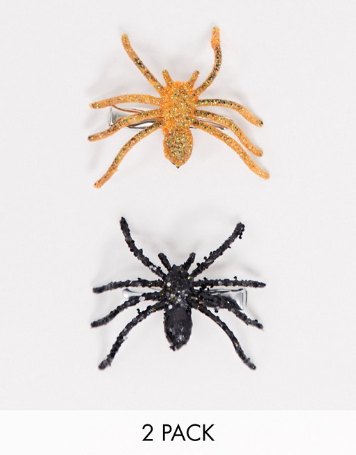 Pieces 2 pack glitter spider hair clips in orange and black