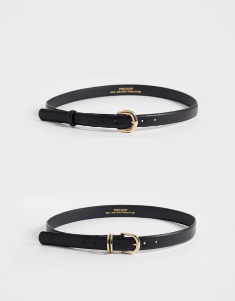 Pieces 2-pack gold buckle belts in black - view 1