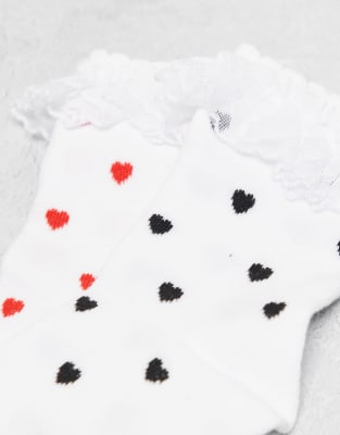 Pieces 2 Pack Heart Print Frill Socks In White