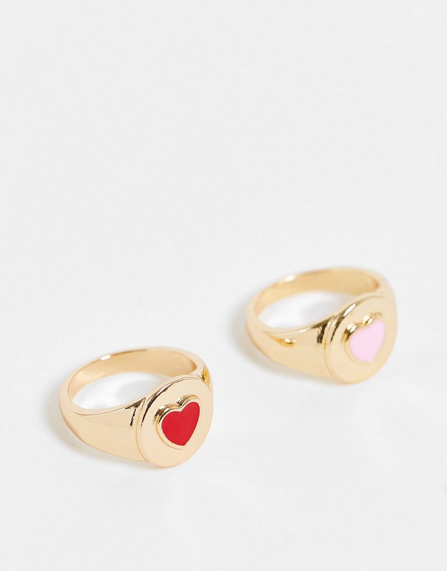 Pieces 2 pack heart signet rings in gold