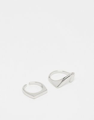 2 pack irregular and bar shape rings in silver