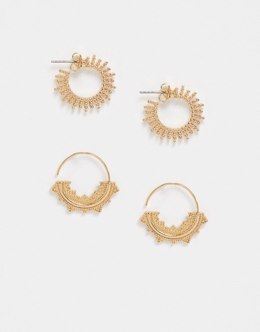 Pieces 2-pack ornate mini hoops in gold