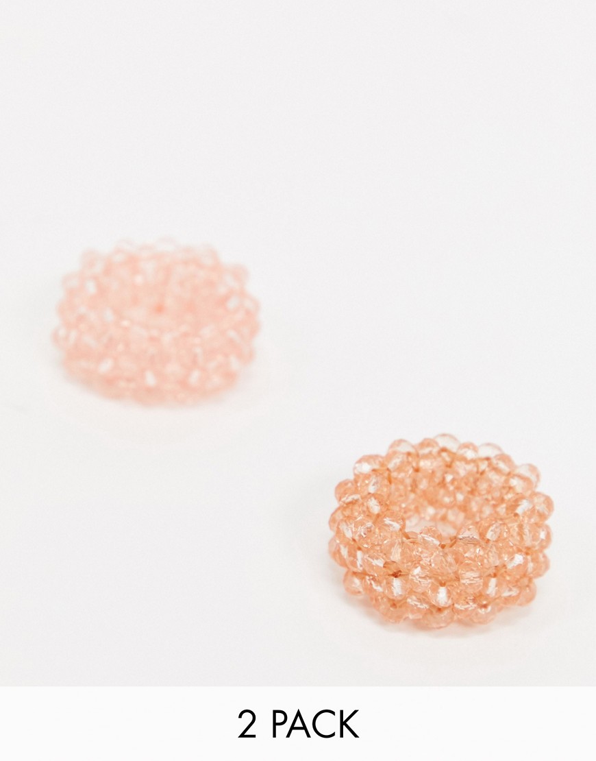 Pieces – 2-pack rosa hårsnoddar med pärlor
