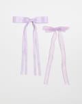 [Pieces] PIECES 2-pack satin and organza mini hair bows in lilac-Purple One Size Lilac