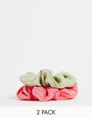Pieces 2-pack scrunchies in pink & green - Click1Get2 Black Friday