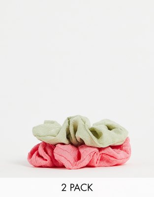Pieces 2-pack scrunchies in pink & green - Click1Get2 Price Drop
