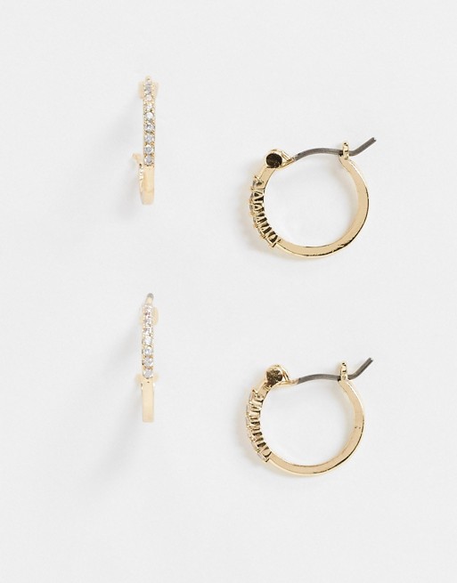 Pieces 2 pack small diamante hoops in gold