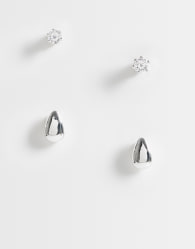 Pieces 2 pack stacking stud earrings in silver tone