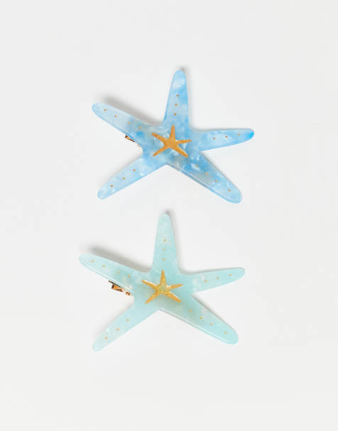 Pieces 2 pack starfish hair clips in turquoise and blue - view 1
