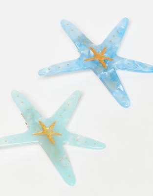 Pieces 2 Pack Starfish Hair Clips In Blue