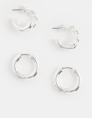Pieces 2 pack twist hoop earrings in silver tone