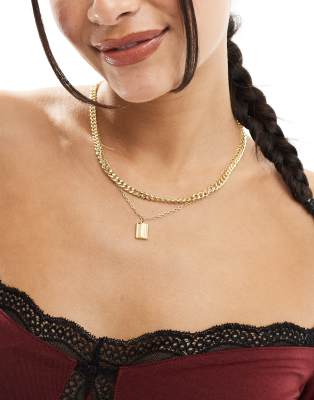 2 row necklace with square charm in gold