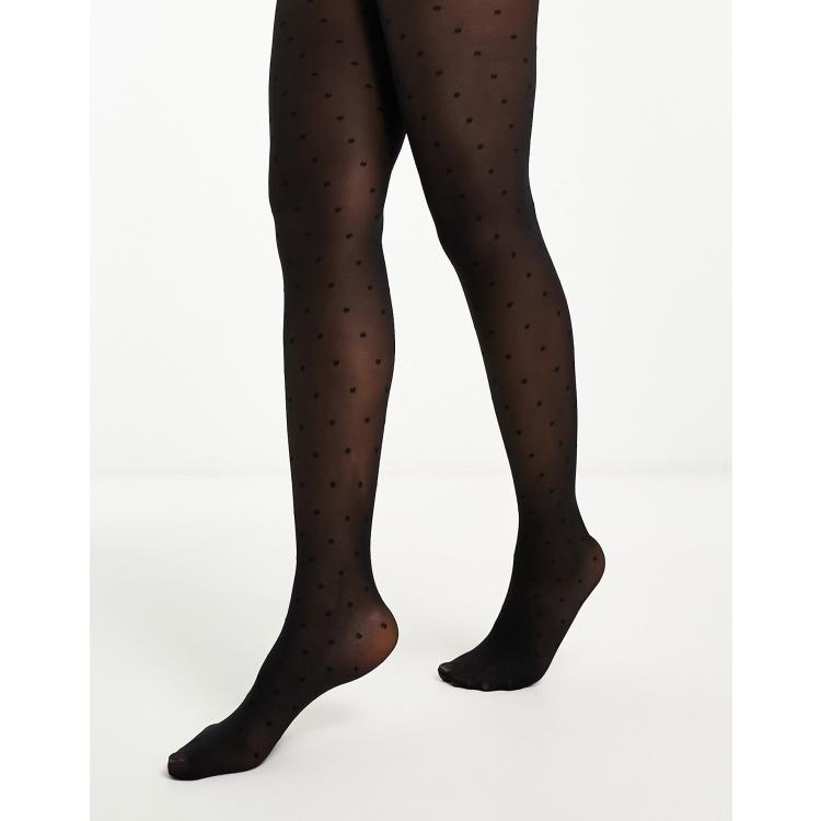 Women's black 20 tights with gold polka dot print