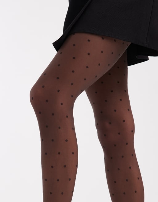 Pieces 20 denier polka dot tights in chocolate brown, 3 of 3
